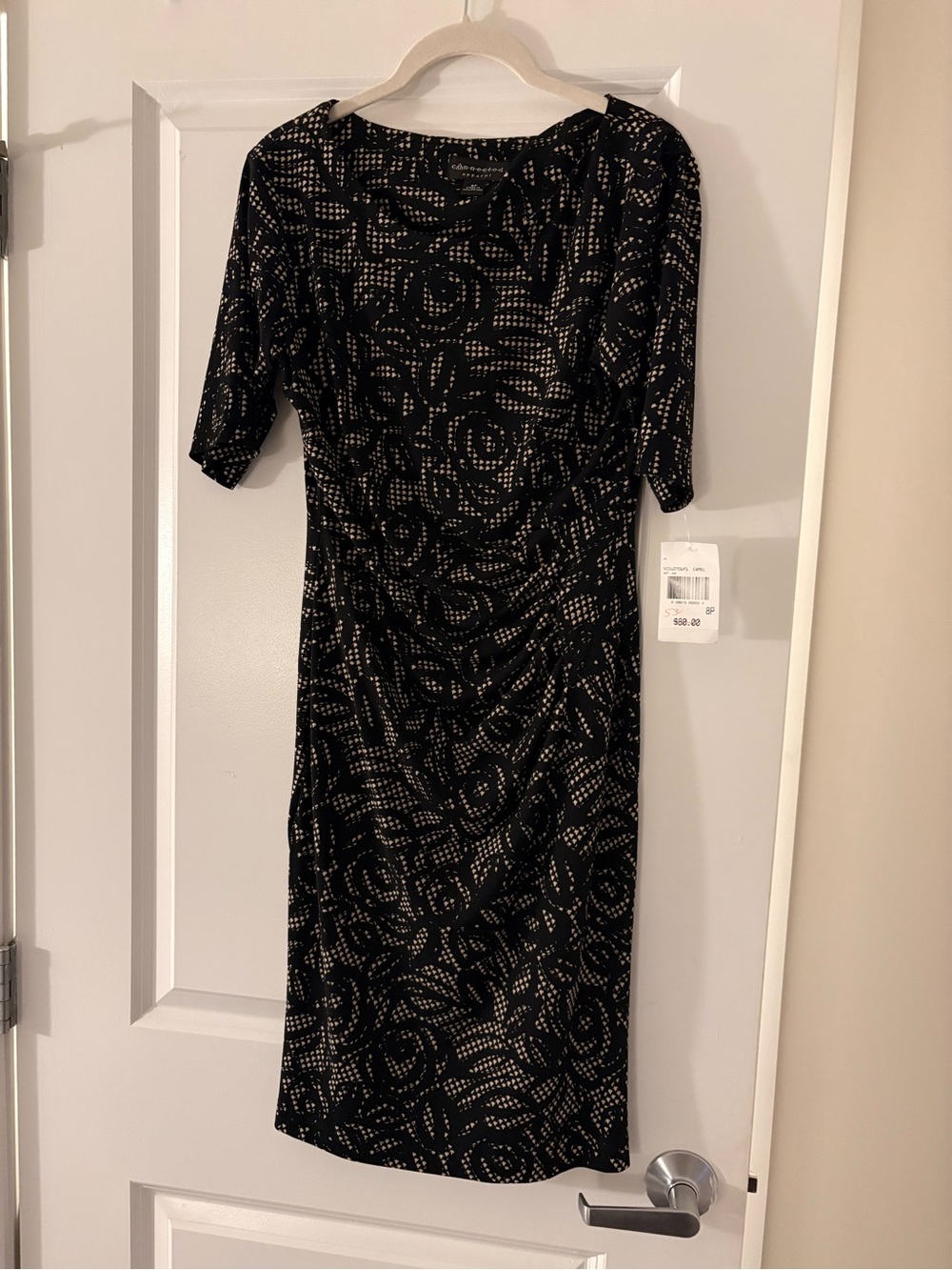 Classic Black and Cream Patterned Sheath Dress - Women